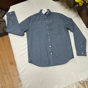 Men Chambray Button Down Shirt Long Sleeve Polka Dot
